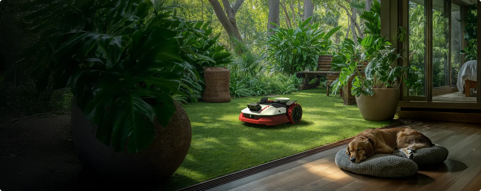 Kress EyePilot RTKⁿ en un jardín con plantas