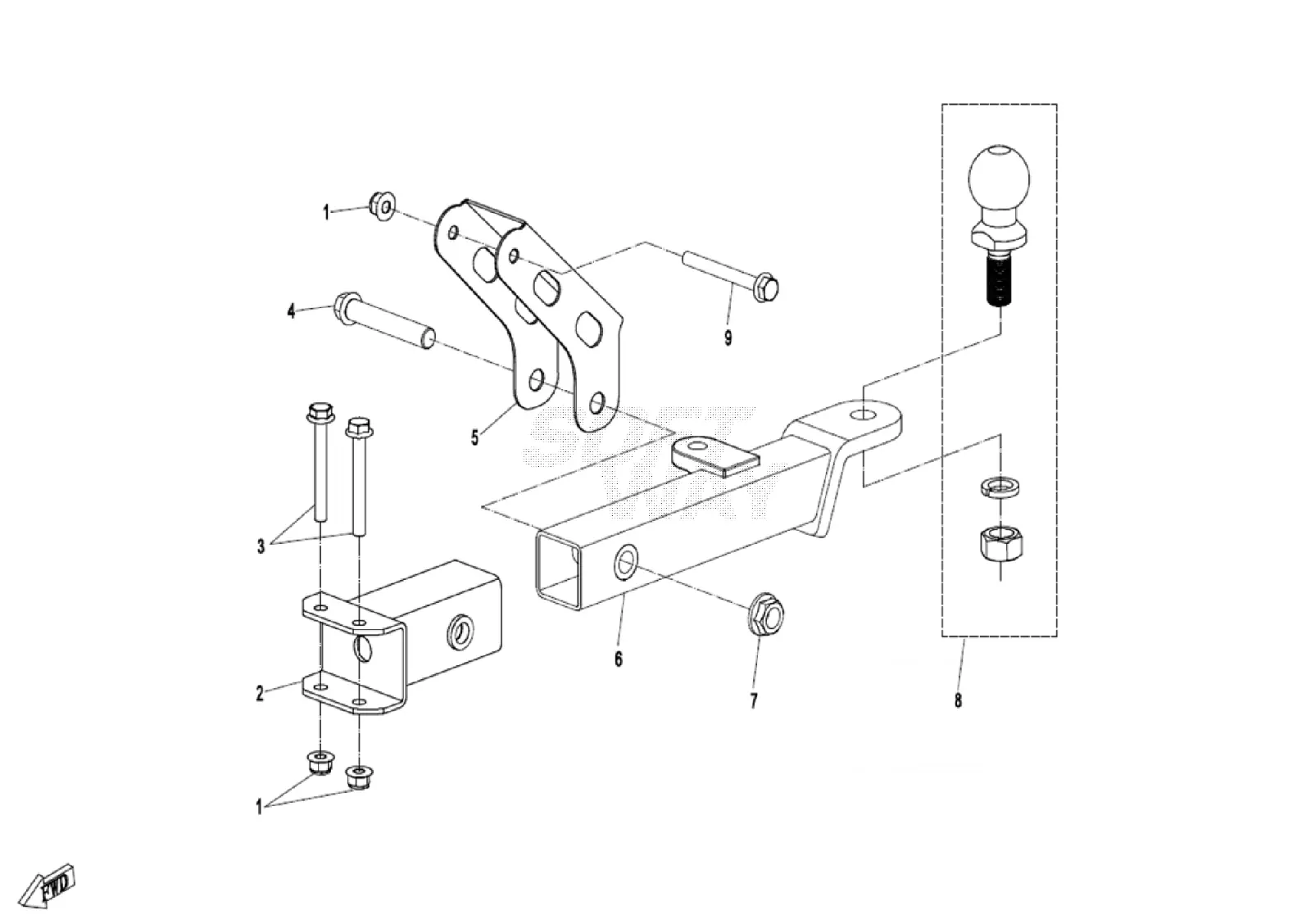 Dibujo del despiece: Enganche de remolque (BOLT CONNECTION)