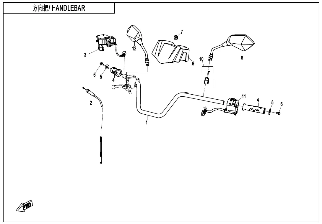 Dibujo del despiece: Manillar (sin freno de estacionamiento)