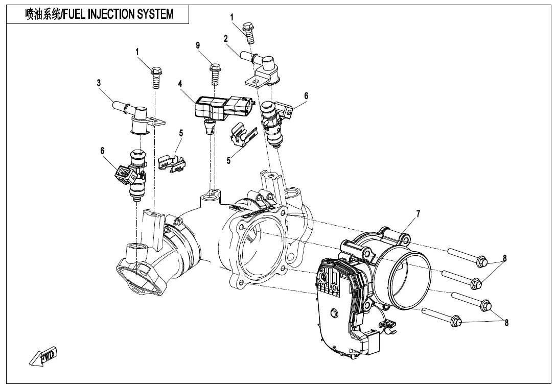 Dibujo del despiece: Inyección de combustible