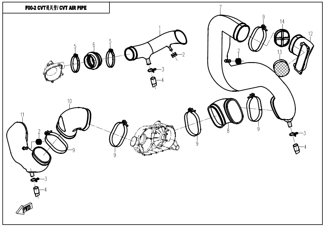 Dibujo del despiece: Tubos de aire del variador (CVT)
