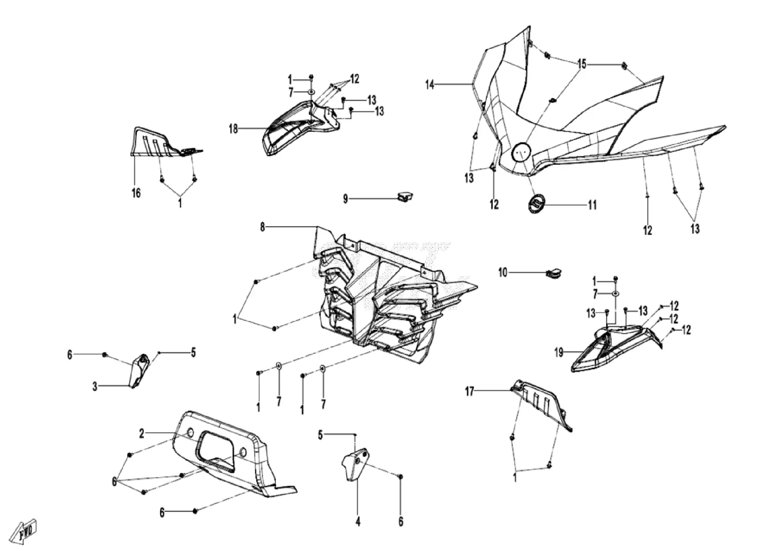 Dibujo del despiece: Plásticos delanteros