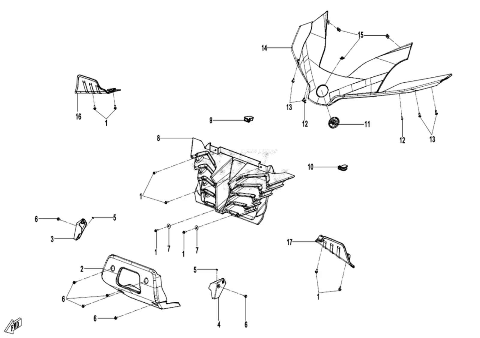 Dibujo del despiece: Plásticos delanteros