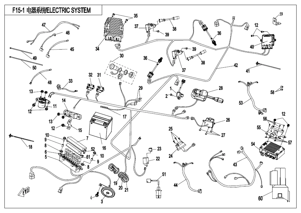 Dibujo del despiece: Sistema eléctrico (Rusia)
