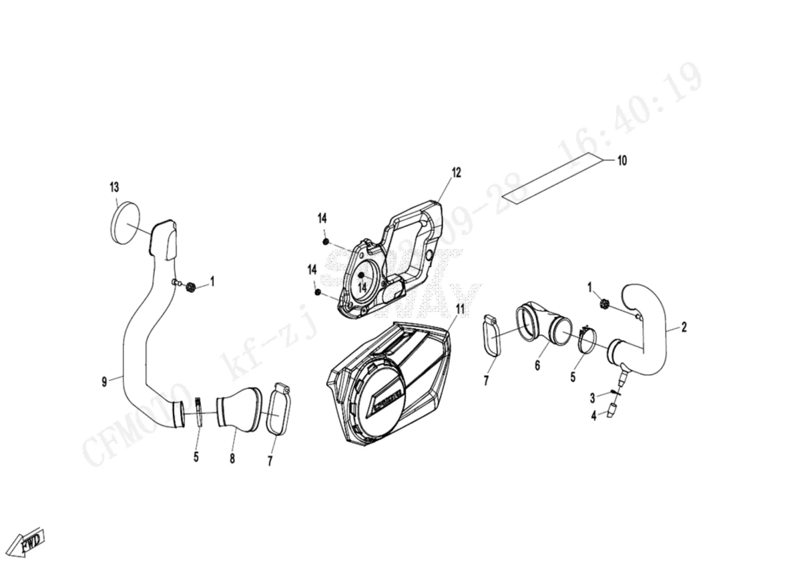 Dibujo del despiece: Tubos de aire del variador (CVT)