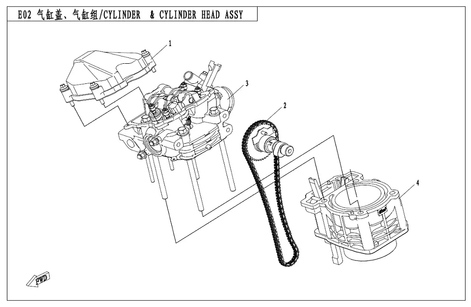 Dibujo del despiece: Cilindro y culata