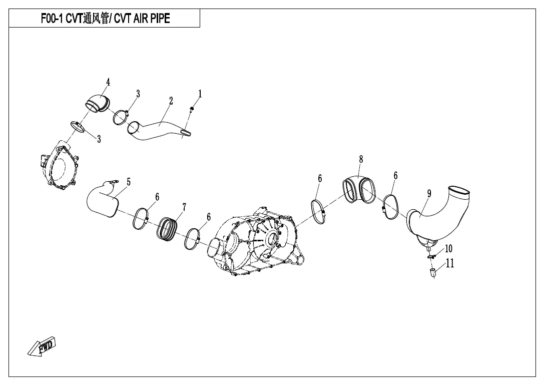 Dibujo del despiece: Tubos de aire y tapa lateral del variador (CVT)