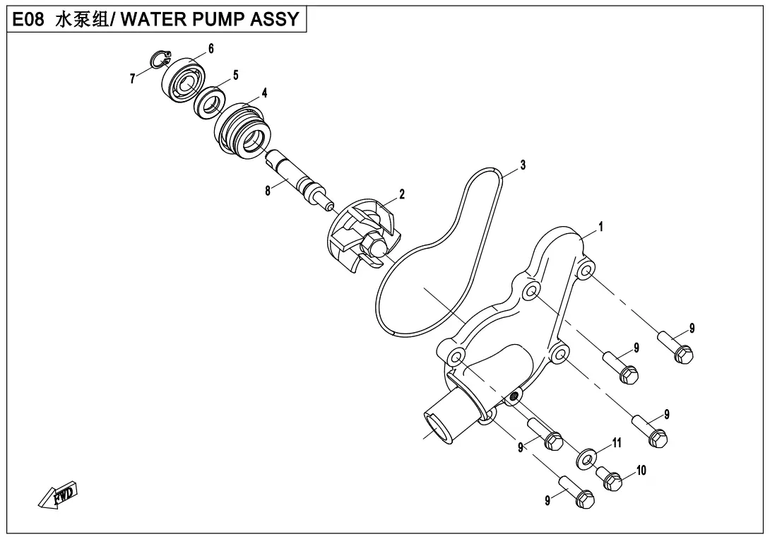 Dibujo del despiece: Bomba de agua