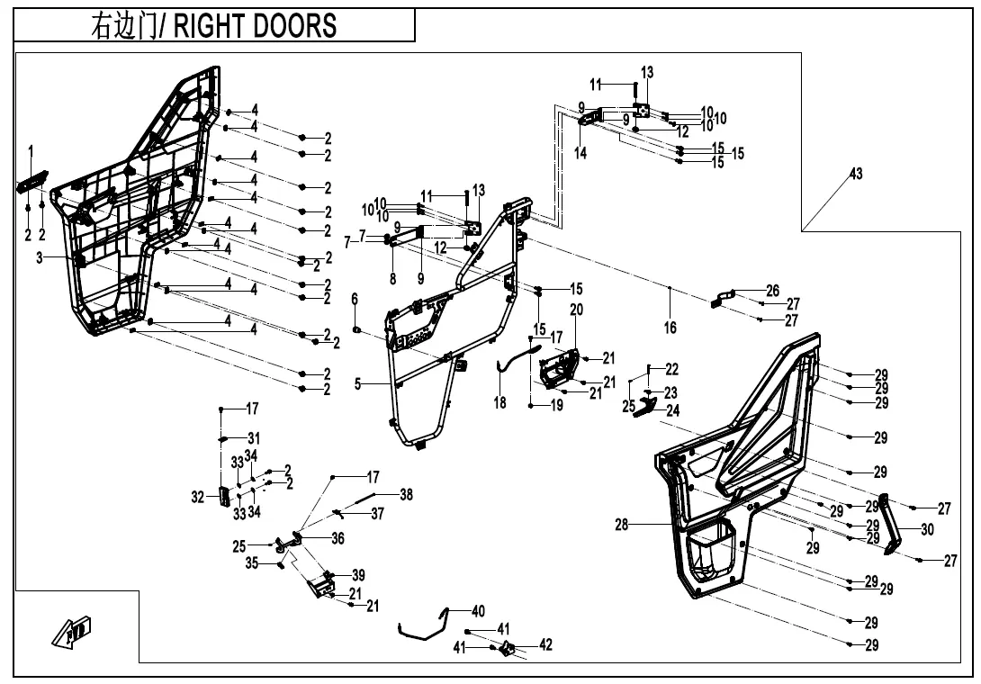 Dibujo del despiece: Puertas derechas