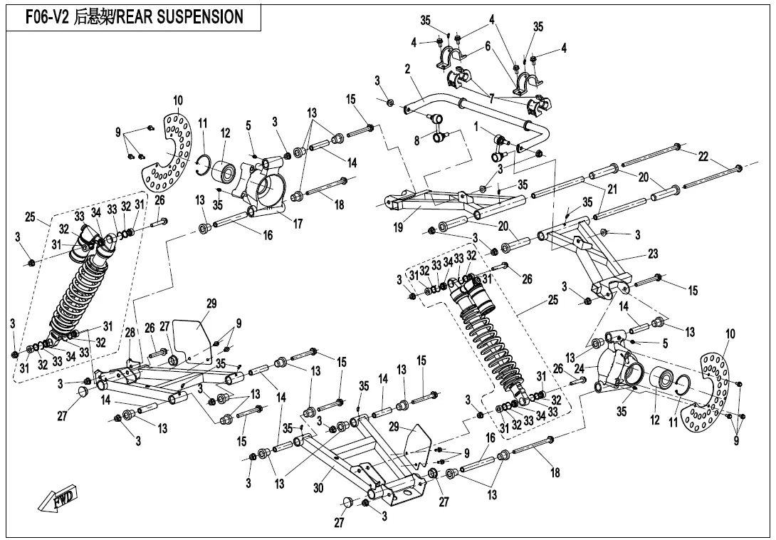 Dibujo del despiece: Suspensión trasera