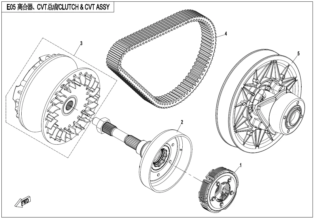 Dibujo del despiece: Embrague y variador (CVT)