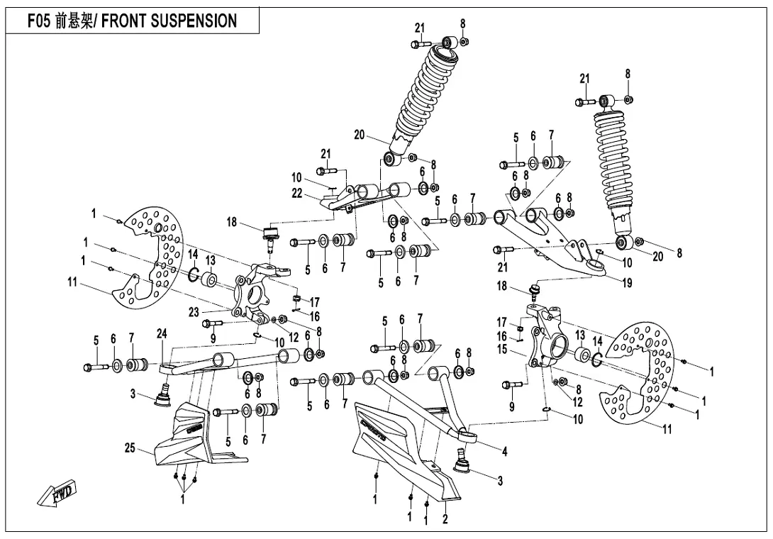 Dibujo del despiece: Suspensión delantera
