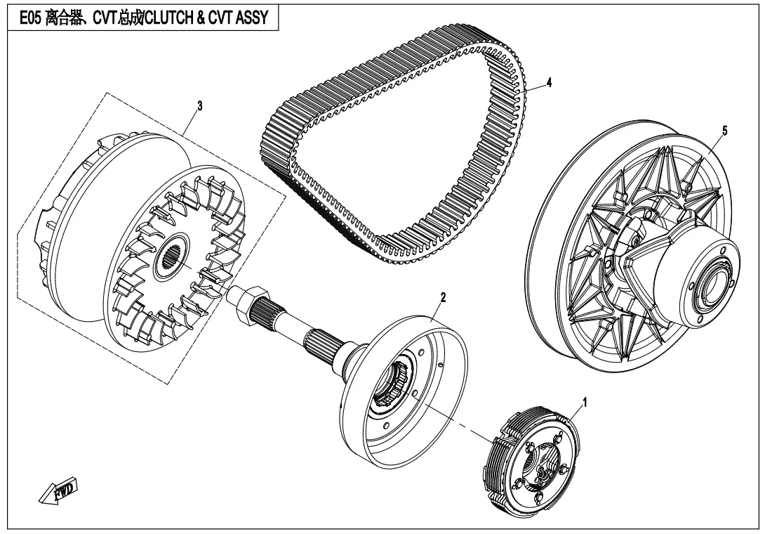Dibujo del despiece: Embrague y variador (CVT)