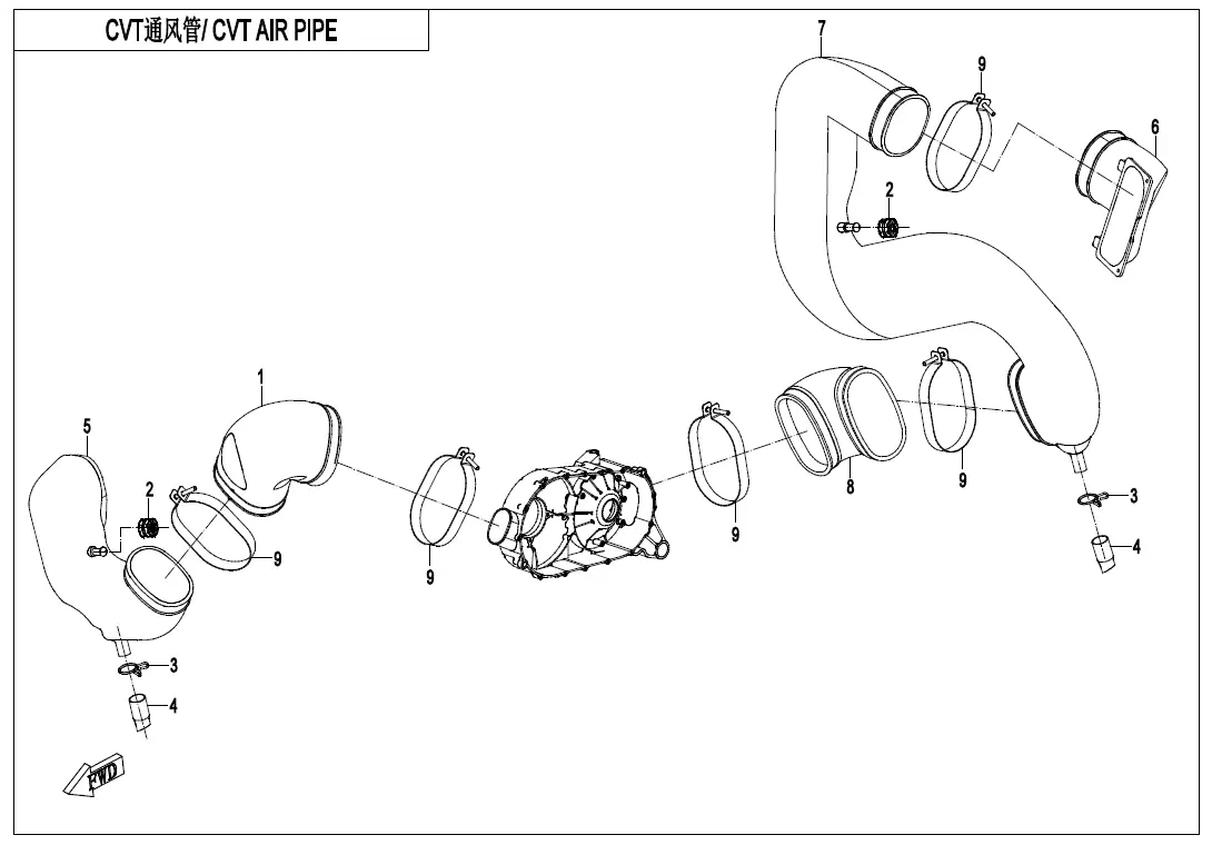 Dibujo del despiece: Tubos de aire del variador (CVT)