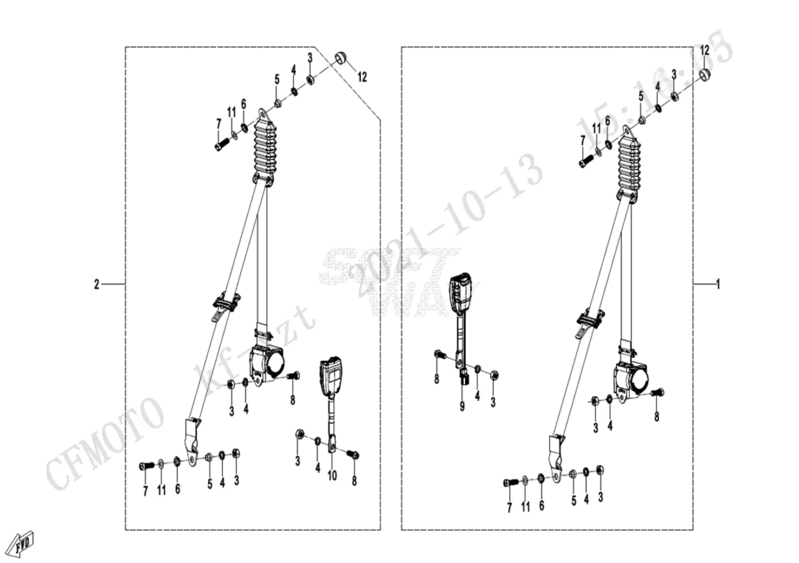 Dibujo del despiece: Cinturón de 3 puntos