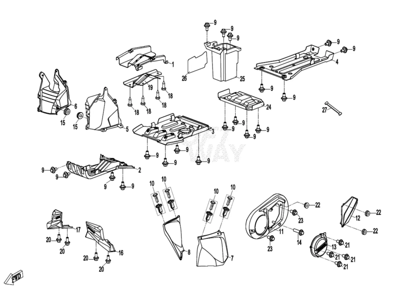 Dibujo del despiece: Plásticos inferiores