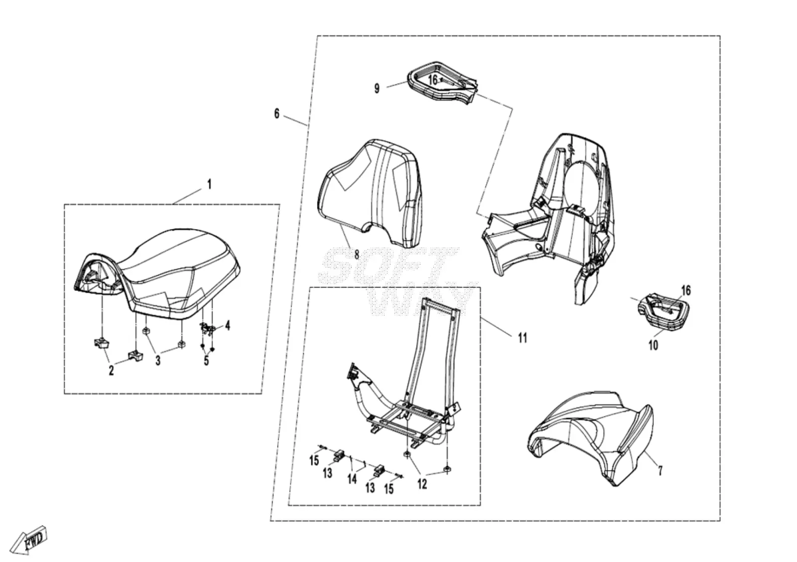 Dibujo del despiece: Asiento (negro)