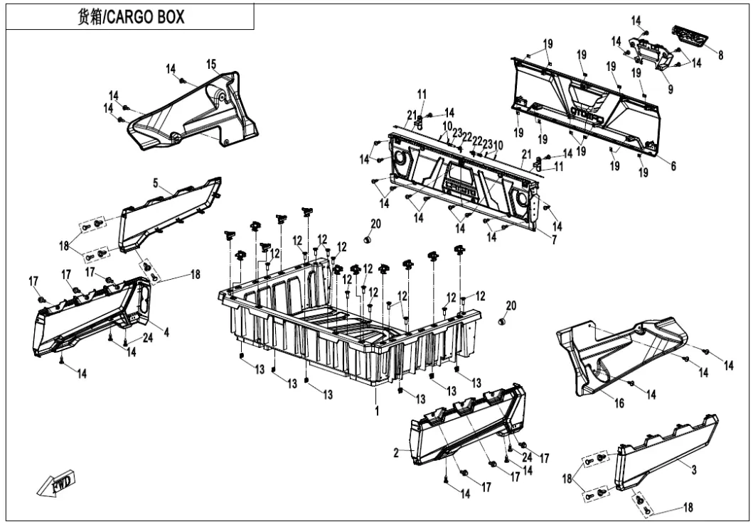 Dibujo del despiece: Caja de carga