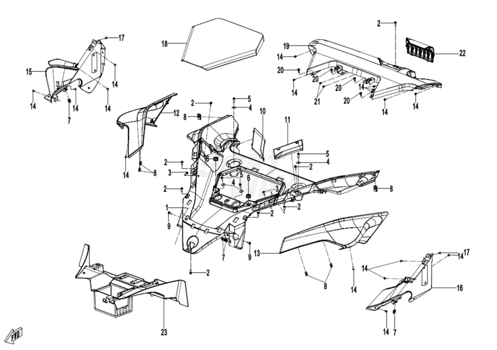 Dibujo del despiece: Plásticos delanteros