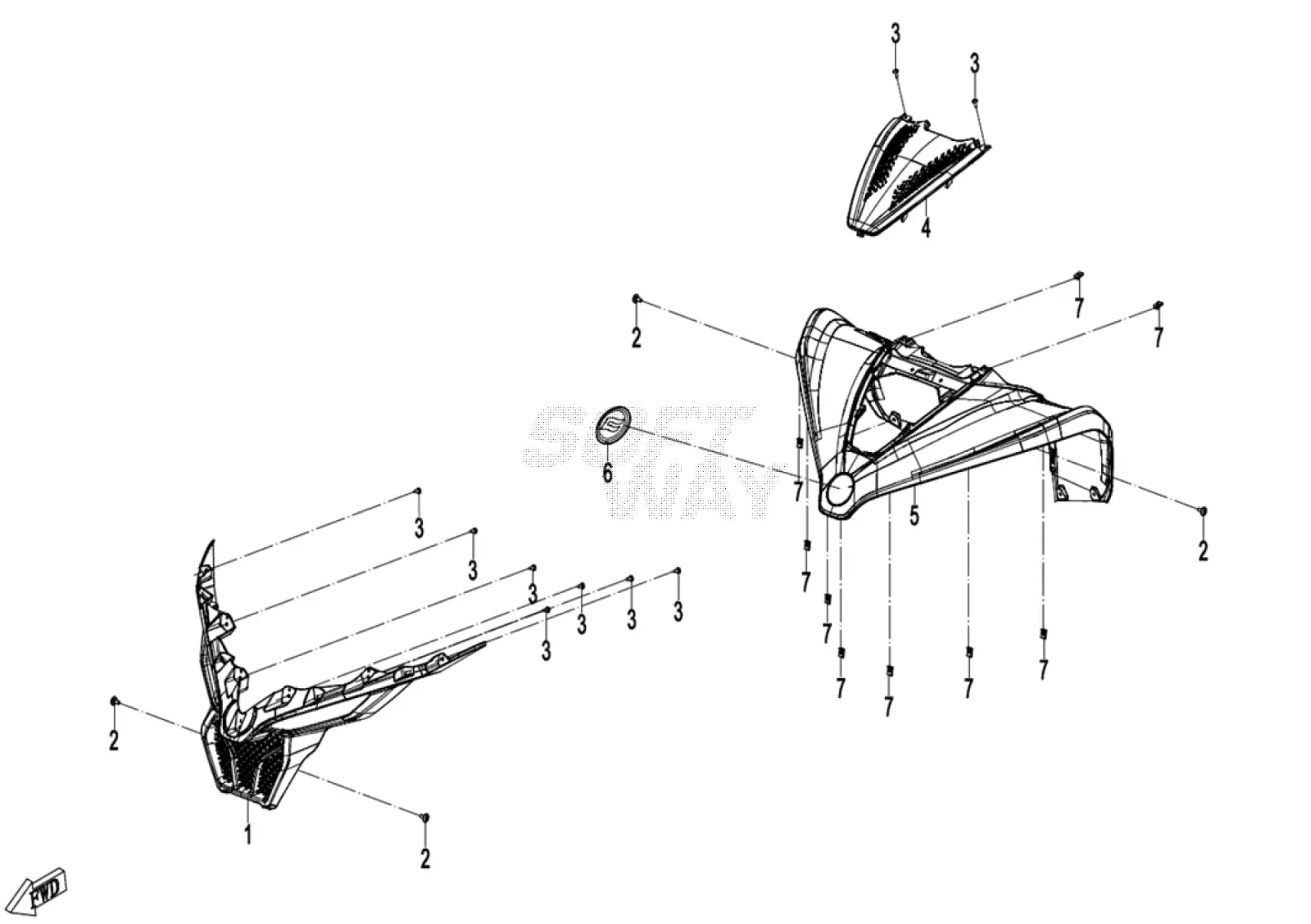 Dibujo del despiece: Plásticos delanteros