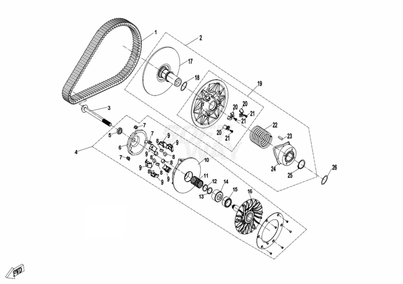 Dibujo del despiece: Variador (CVT) (RUSSIAN, sin limitador de velocidad, rodillos de 20 g)