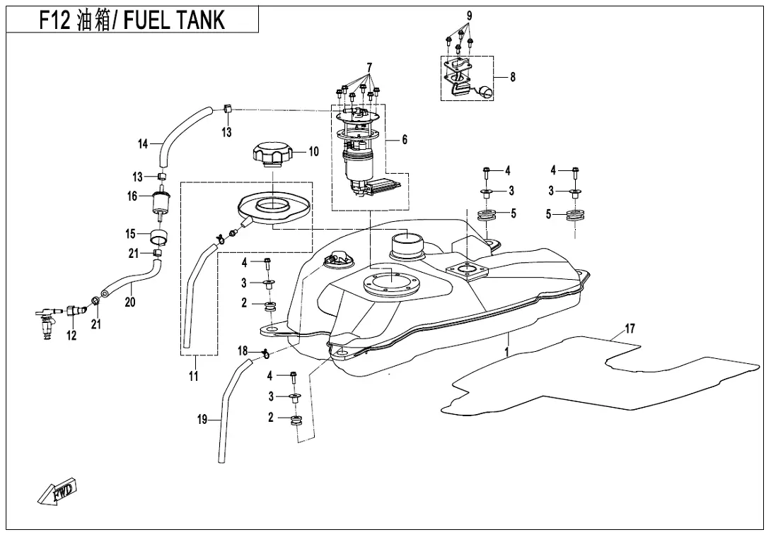 Dibujo del despiece: Depósito de combustible