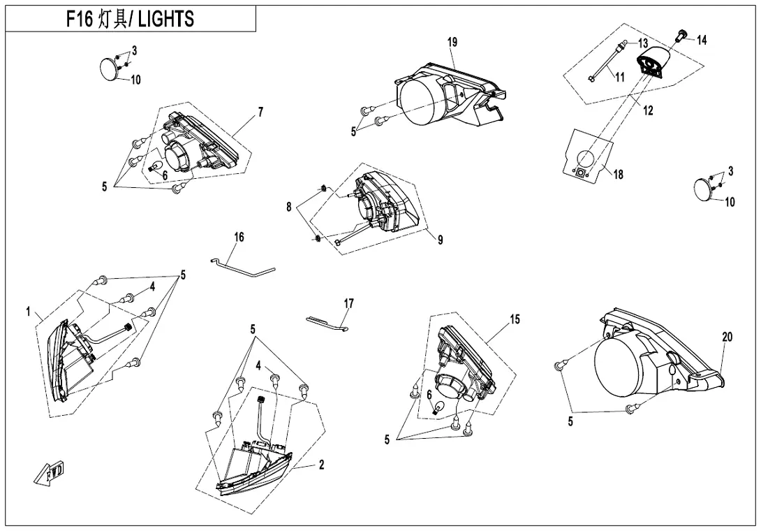 Dibujo del despiece: Luces
