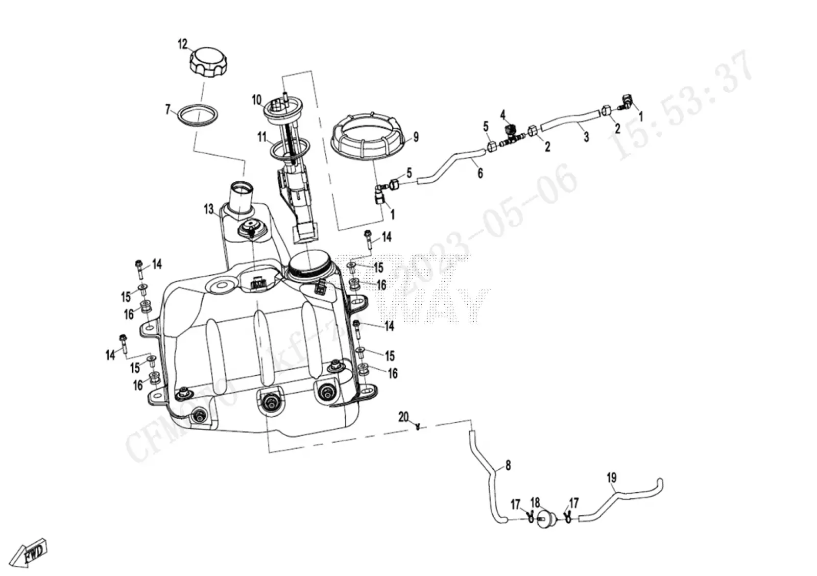 Dibujo del despiece: Depósito de combustible