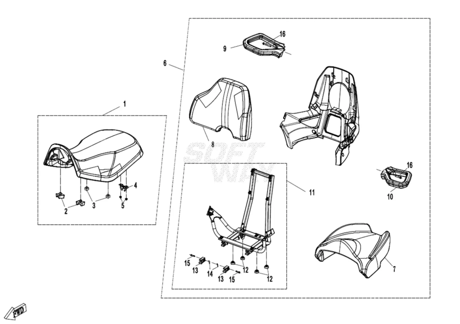 Dibujo del despiece: Asiento (negro y gris)