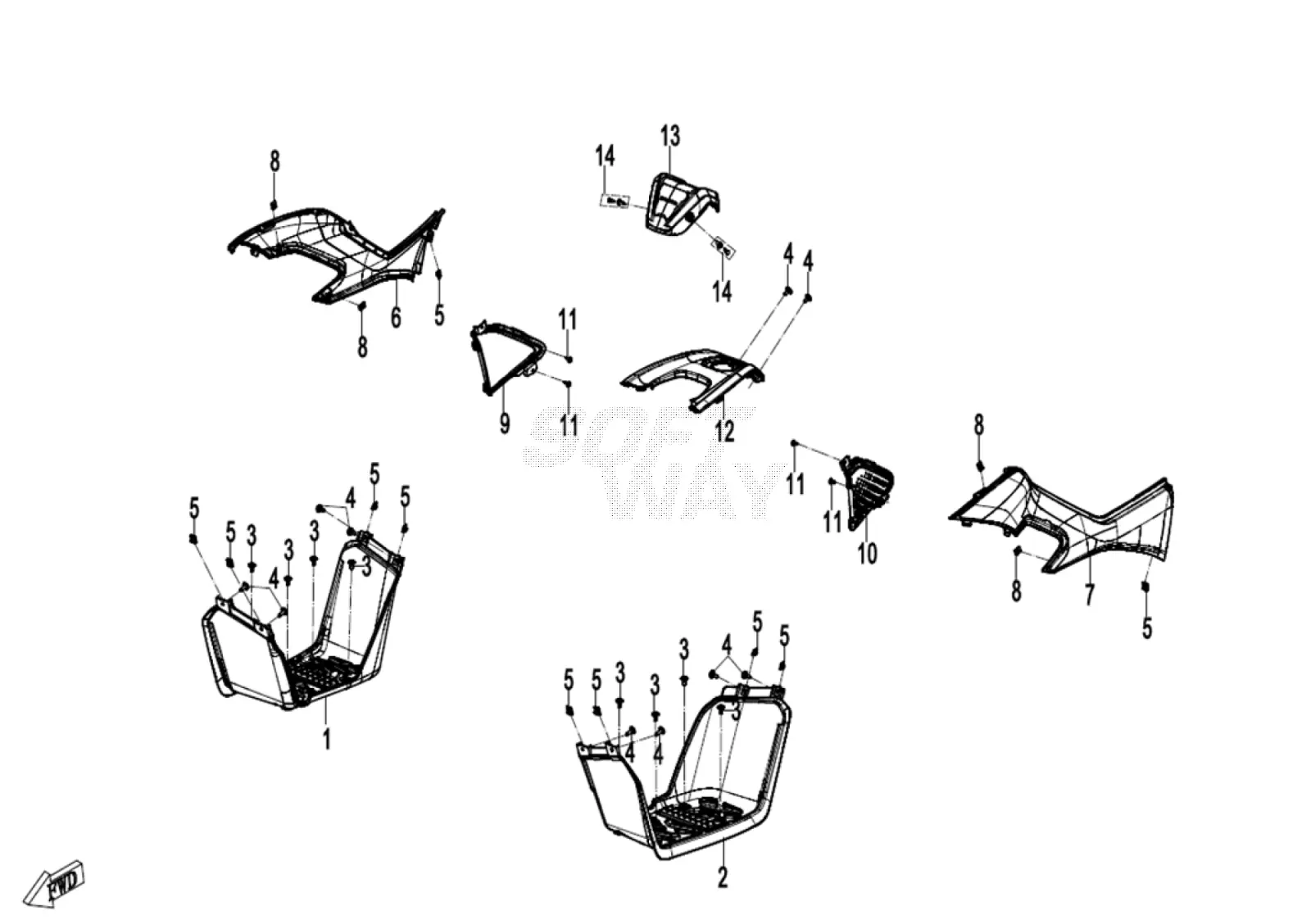 Dibujo del despiece: Plásticos centrales