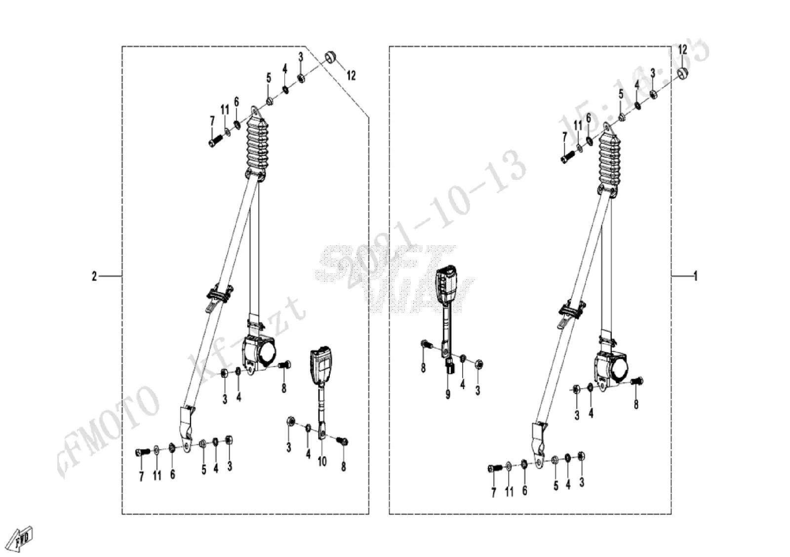 Dibujo del despiece: Cinturón de 3 puntos