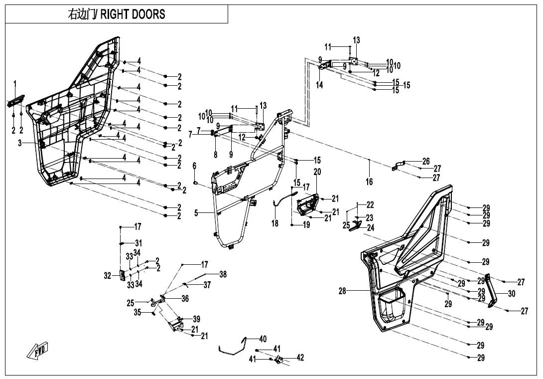 Dibujo del despiece: Puertas derechas