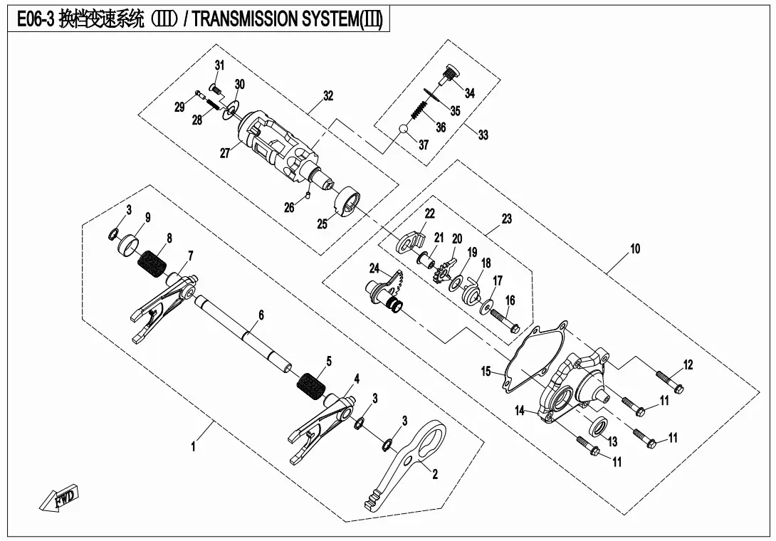 Dibujo del despiece: Caja de cambios (III)