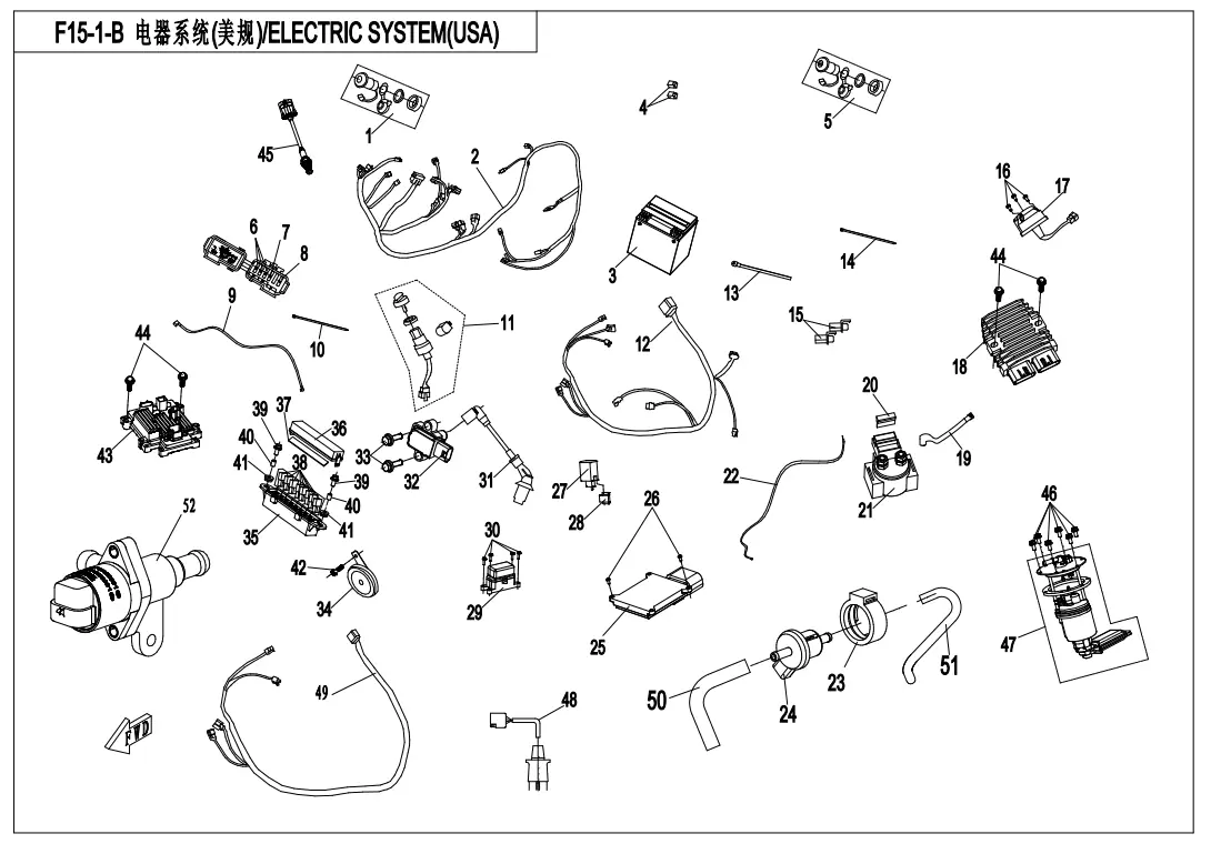 Dibujo del despiece: Sistema eléctrico (EE. UU.)