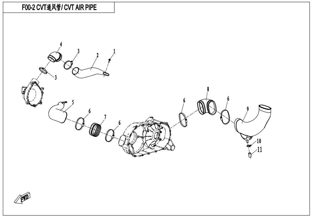 Dibujo del despiece: Tubos de aire del variador (CVT)