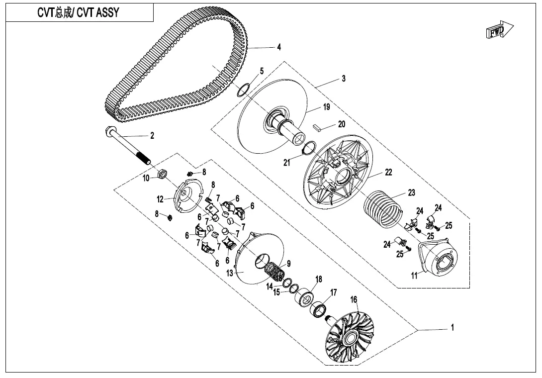 Dibujo del despiece: Embrague y variador (CVT)