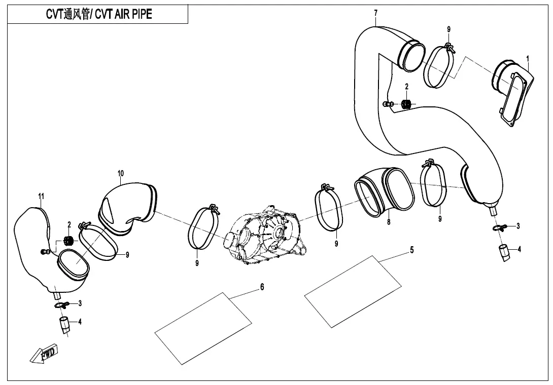 Dibujo del despiece: Tubos de aire del variador (CVT)