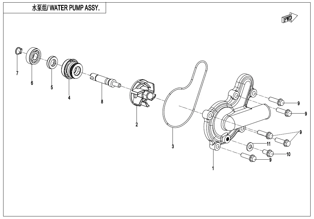 Dibujo del despiece: Bomba de agua