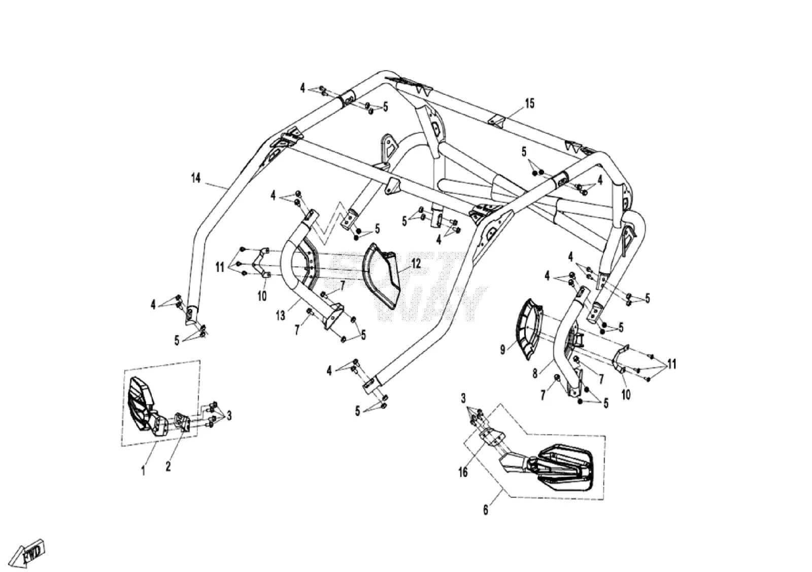 Dibujo del despiece: Arco de cabina (cinturón de 3 puntos)