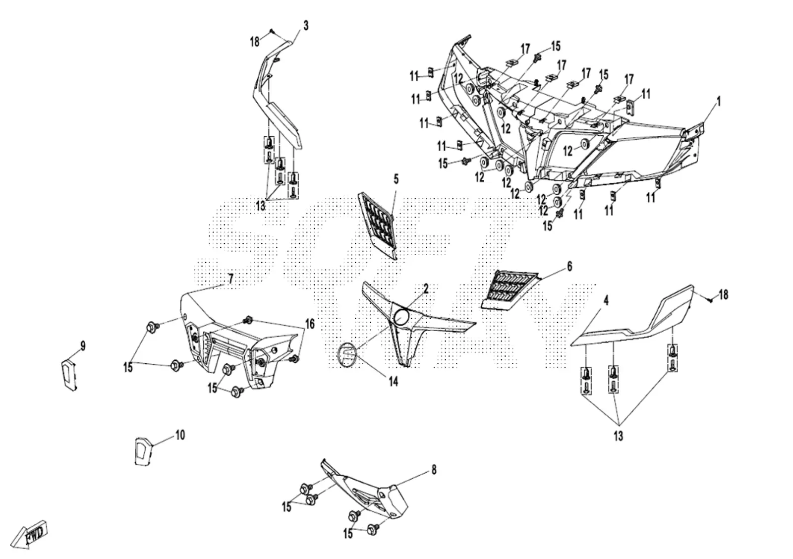 Dibujo del despiece: Plásticos delanteros (CRYSTAL naranja)