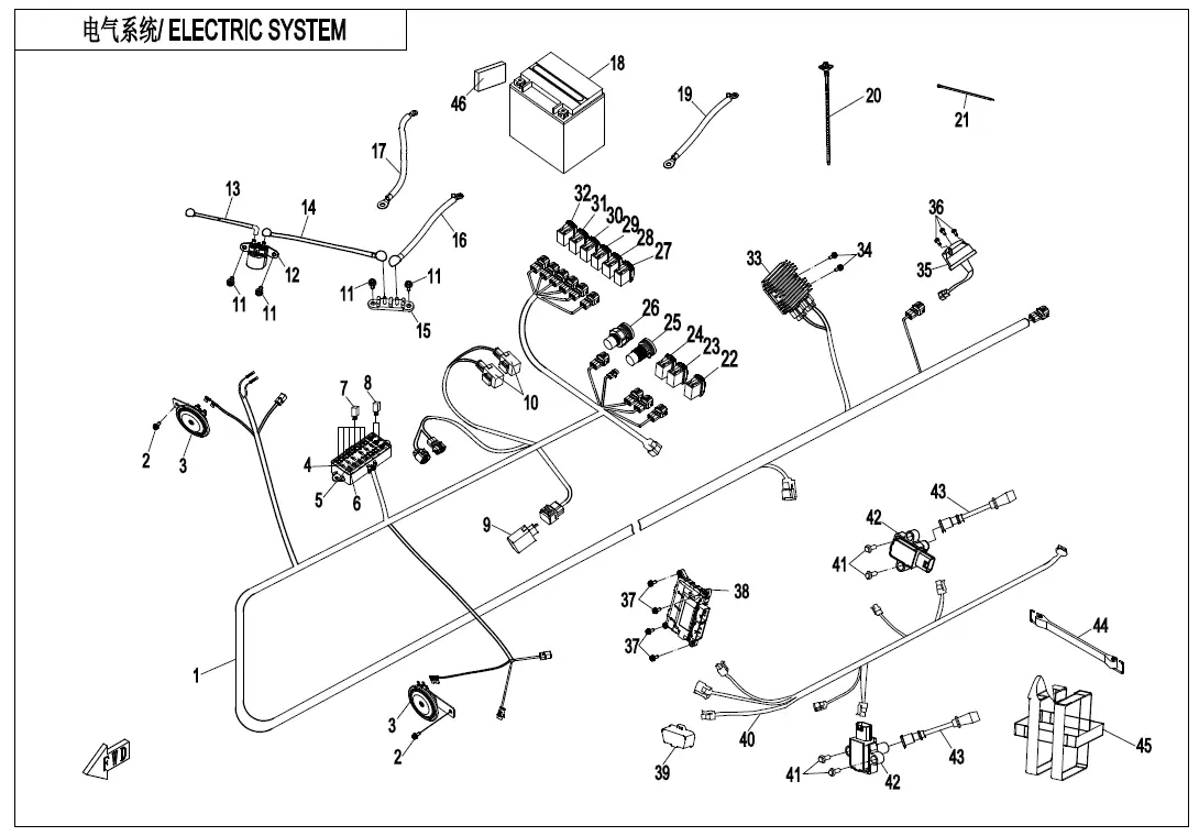 Dibujo del despiece: Sistema eléctrico (EU167)