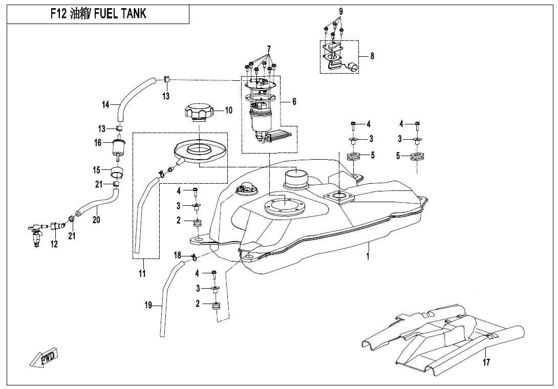 Dibujo del despiece: Depósito de combustible