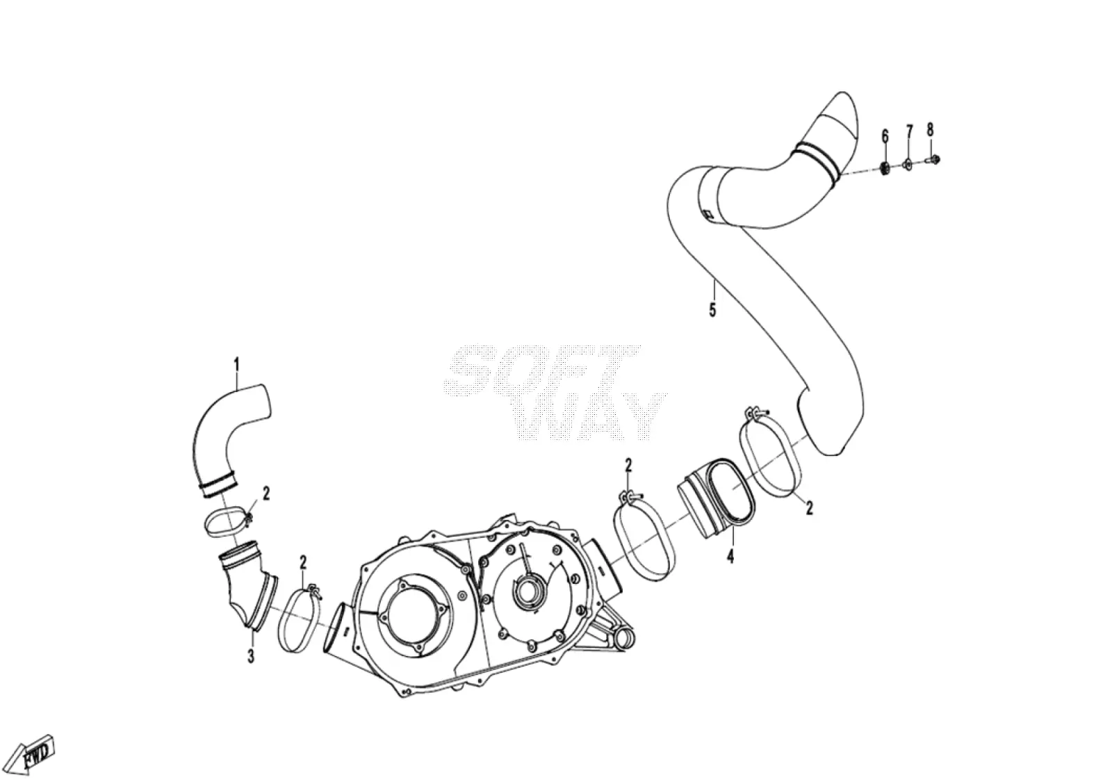 Dibujo del despiece: Tubos de aire del variador (CVT)